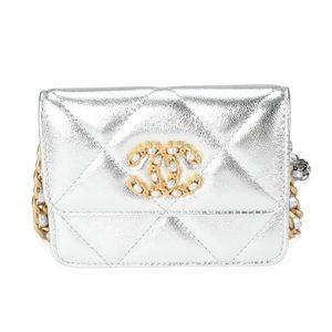 Chanel Silver Quilted Lambskin Chanel 19 Mini Flap Bag